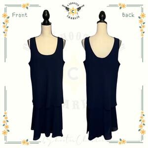 Patra Layered Dress Womens Plus Size 18 Navy Sleveless Lined Chiffon Sheer